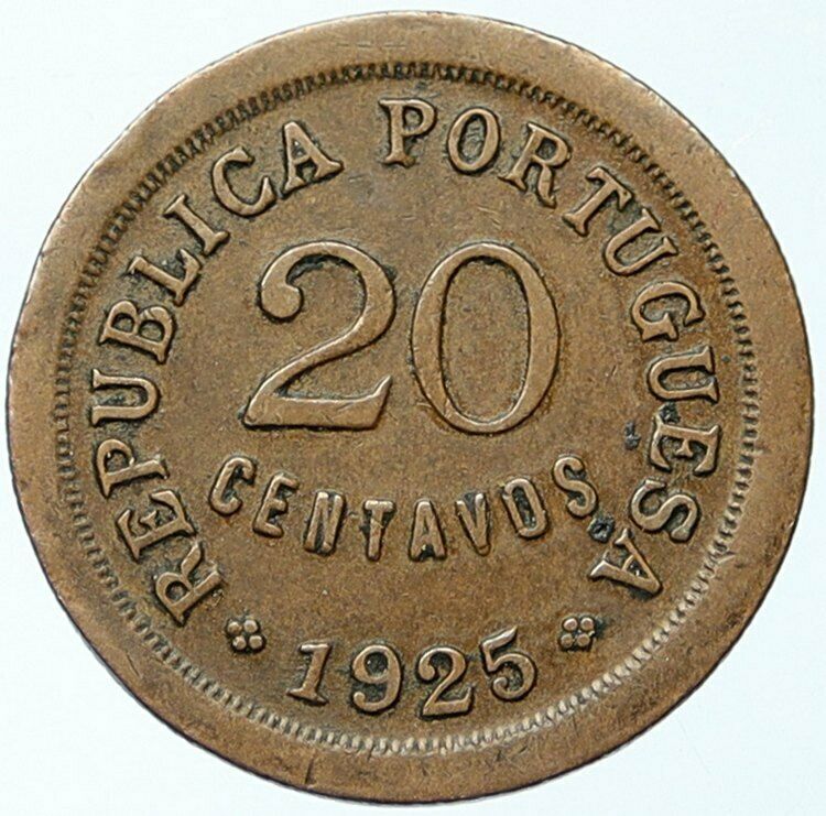 1925 PORTUGAL Antique VINTAGE Old Authentic 20 Centavos Portuguese Coin i100297