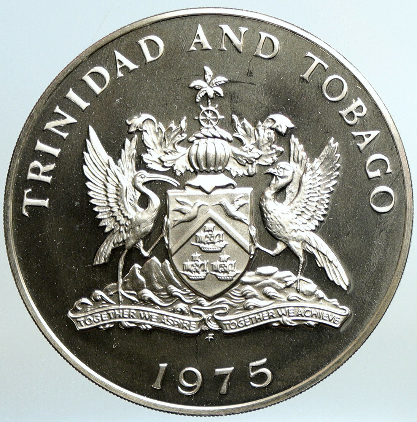 1975 TRINIDAD and TOBAGO Islands Large Vintage Proof Silver $10 Coin i101612