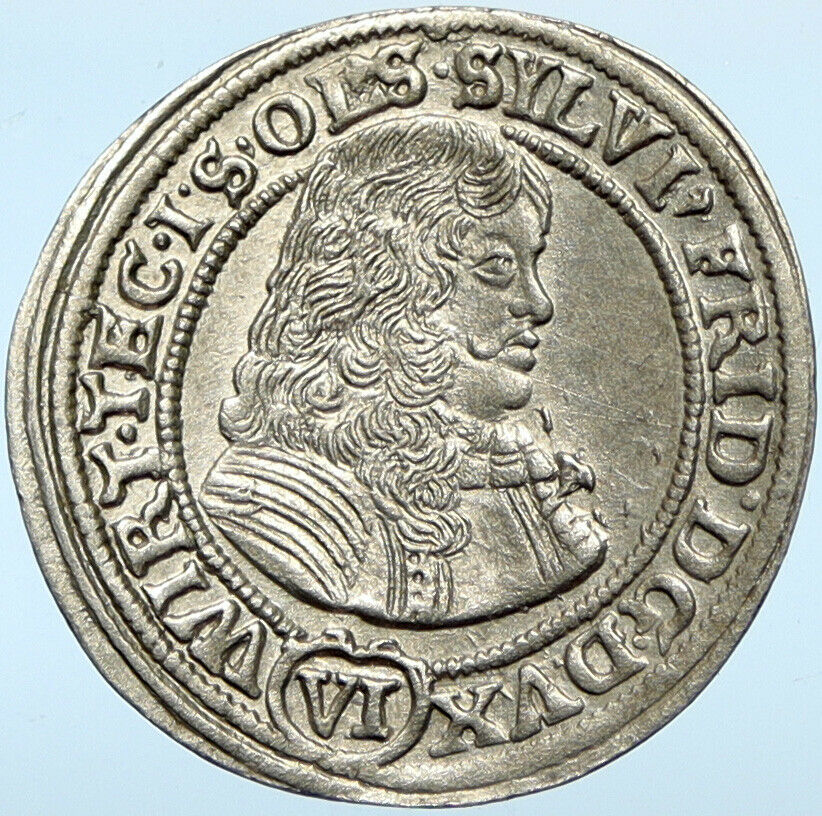 1674 WURTTEMBERG - OELS Germany SYLVIUS FRIEDRICH Silver 6 Kreuzer Coin i100423