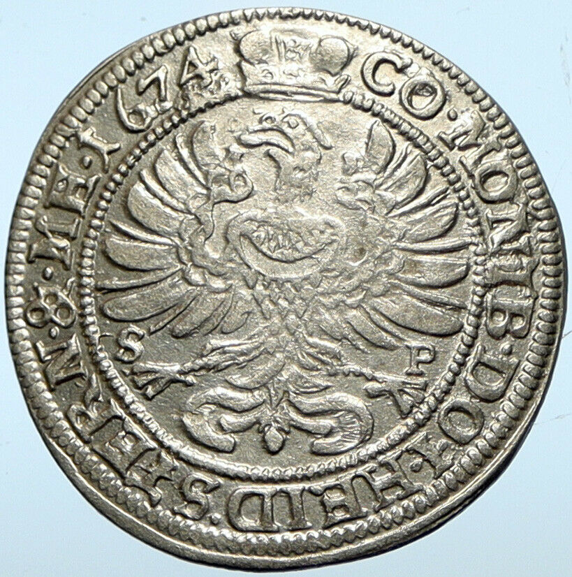 1674 WURTTEMBERG - OELS Germany SYLVIUS FRIEDRICH Silver 6 Kreuzer Coin i100423