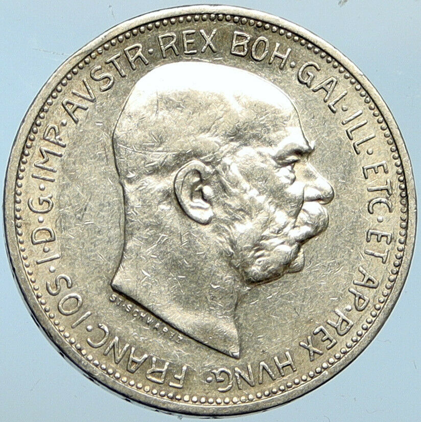 1912 AUSTRIA KING FRANZ JOSEPH I Eagle Antique OLD Silver 2 Corona Coin i100278