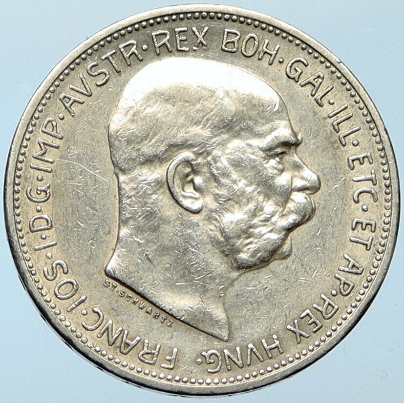 1912 AUSTRIA KING FRANZ JOSEPH I Eagle Antique OLD Silver 2 Corona Coin i100279