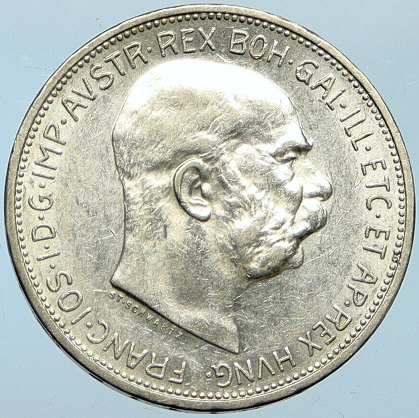 1912 AUSTRIA KING FRANZ JOSEPH I Eagle Antique OLD Silver 2 Corona Coin i100281