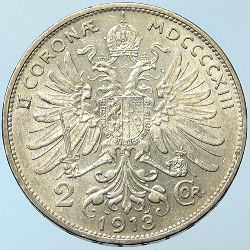 1912 AUSTRIA KING FRANZ JOSEPH I Eagle Antique OLD Silver 2 Corona Coin i100281