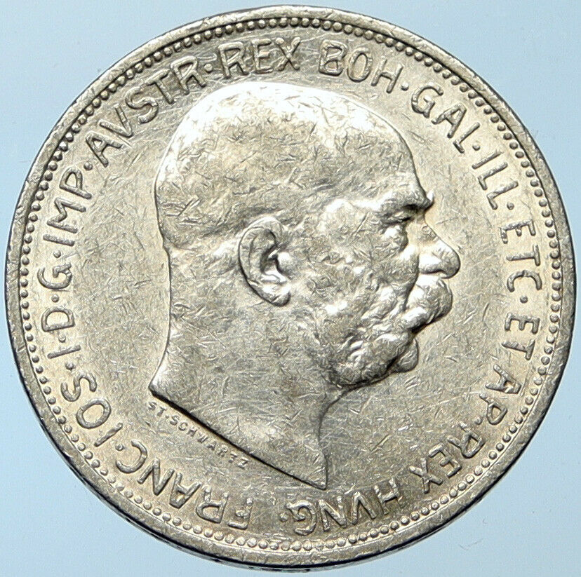 1912 AUSTRIA KING FRANZ JOSEPH I Eagle Antique OLD Silver 2 Corona Coin i100259