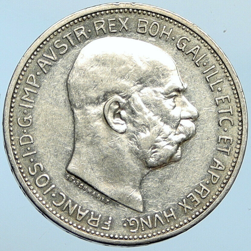 1913 AUSTRIA KING FRANZ JOSEPH I Eagle Antique OLD Silver 2 Corona Coin i100263