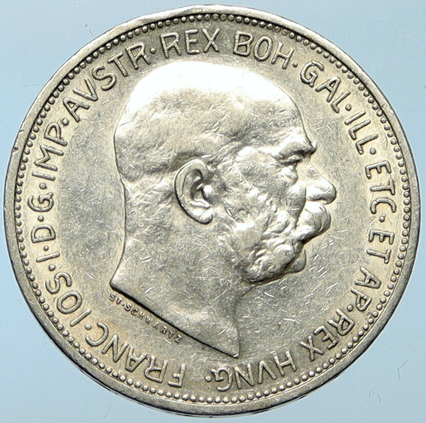 1913 AUSTRIA KING FRANZ JOSEPH I Eagle Antique OLD Silver 2 Corona Coin i100268