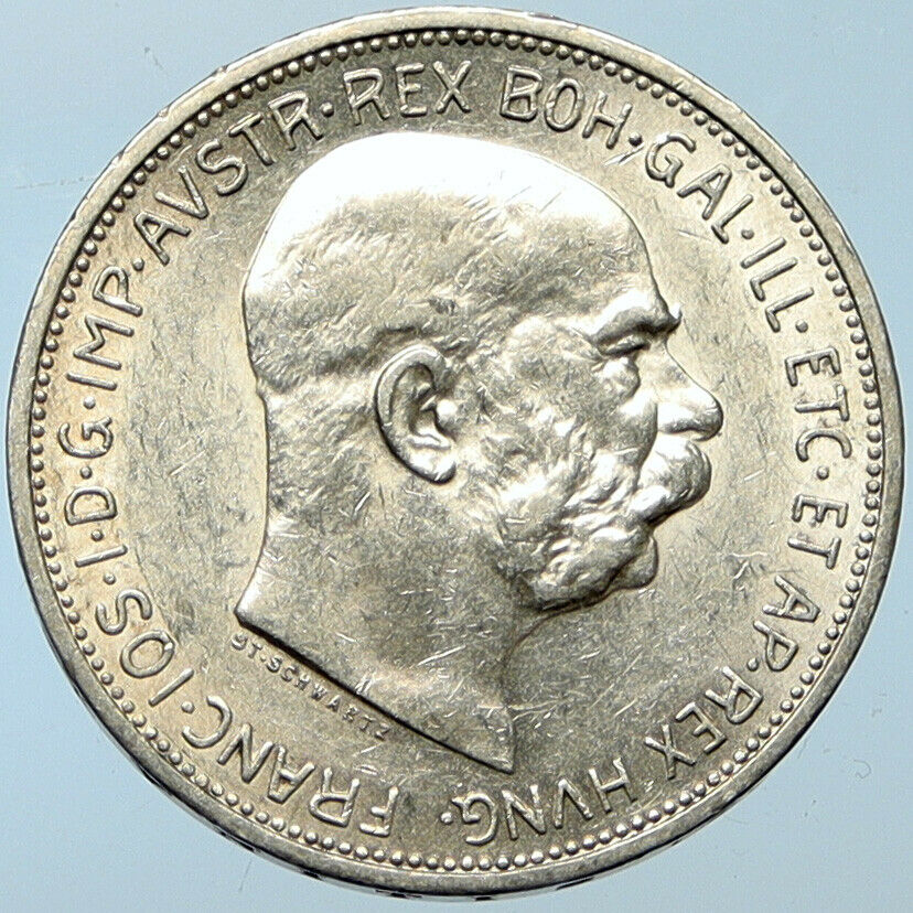 1912 AUSTRIA KING FRANZ JOSEPH I Eagle Antique OLD Silver 2 Corona Coin i100282