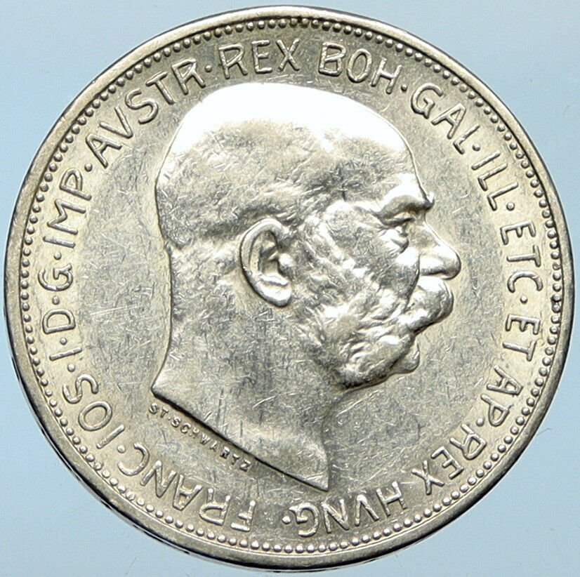 1913 AUSTRIA KING FRANZ JOSEPH I Eagle Antique OLD Silver 2 Corona Coin i100272