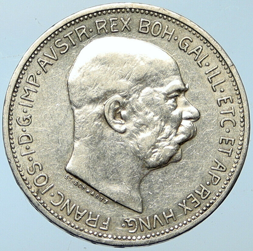 1912 AUSTRIA KING FRANZ JOSEPH I Eagle Antique OLD Silver 2 Corona Coin i100275