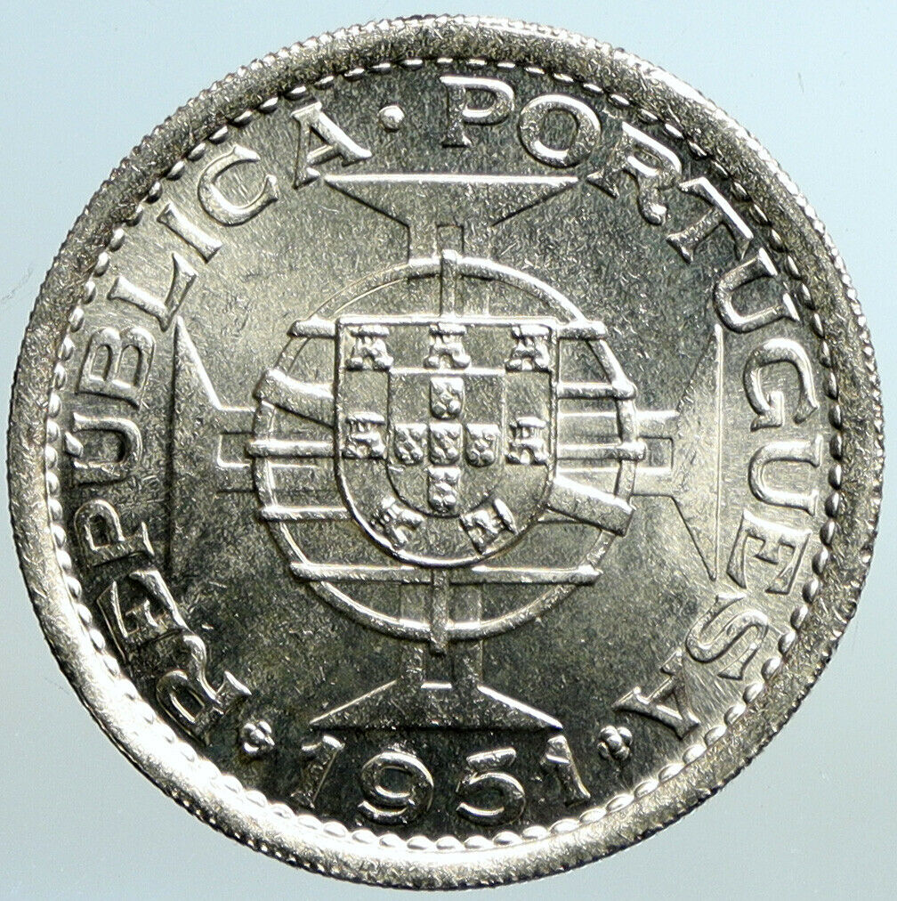 1951 PORTUGAL SAO TOME and PRINCIPE St Thomas & Prince Silver 10 Es Coin i101572