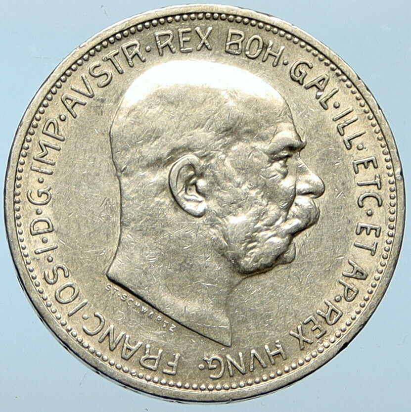 1912 AUSTRIA KING FRANZ JOSEPH I Eagle Antique OLD Silver 2 Corona Coin i100273