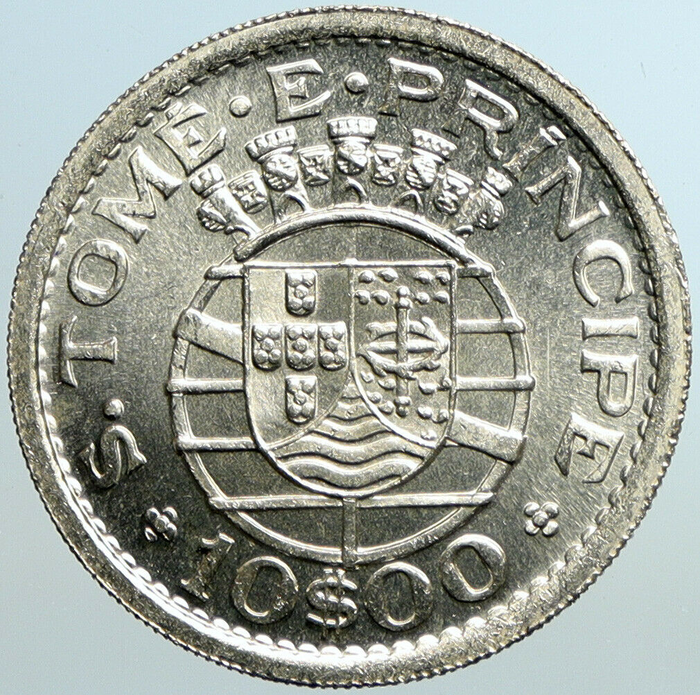 1951 PORTUGAL SAO TOME and PRINCIPE St Thomas & Prince Silver 10 Es Coin i101572