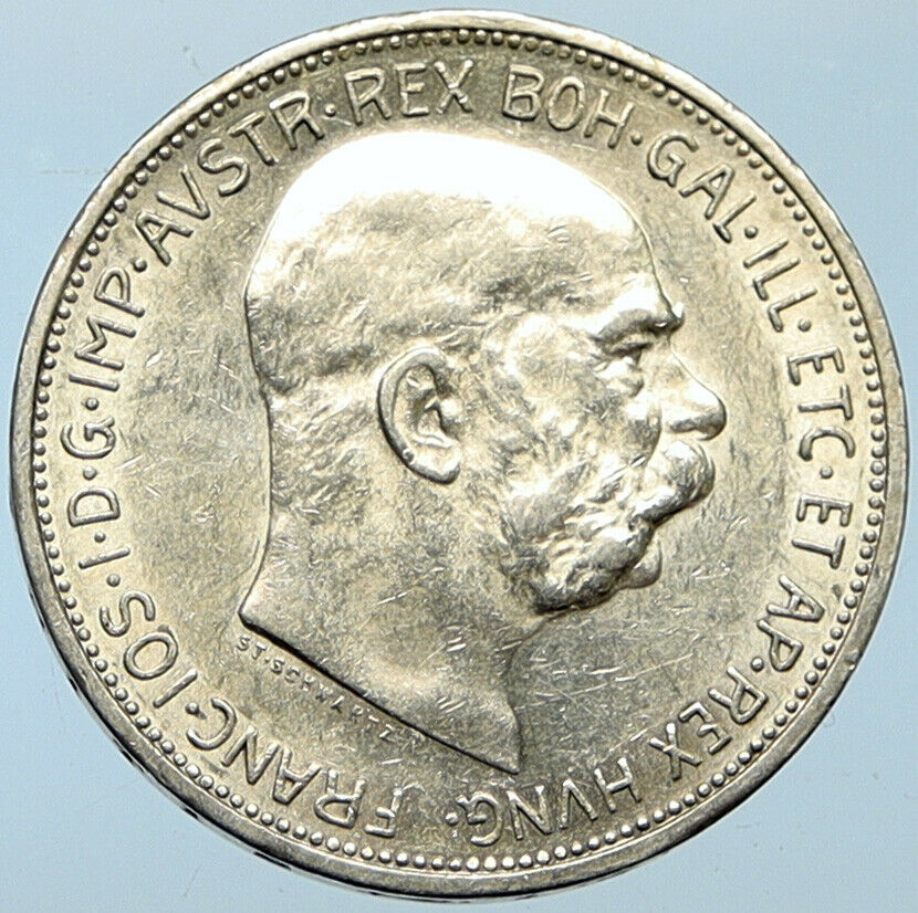 1912 AUSTRIA KING FRANZ JOSEPH I Eagle Antique OLD Silver 2 Corona Coin i100277