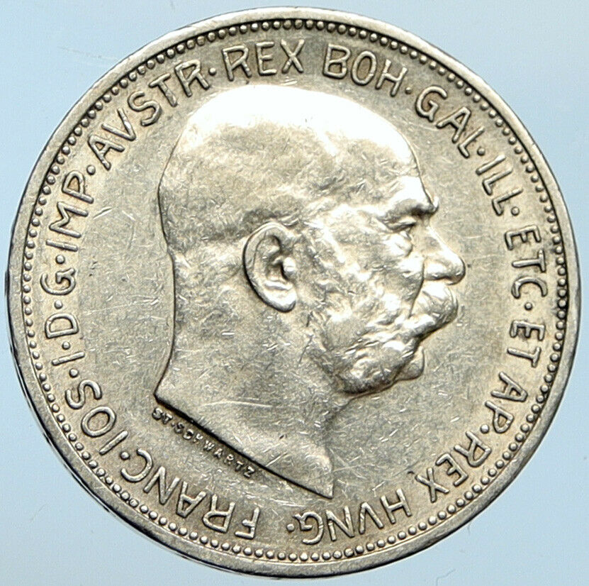 1913 AUSTRIA KING FRANZ JOSEPH I Eagle Antique OLD Silver 2 Corona Coin i100267