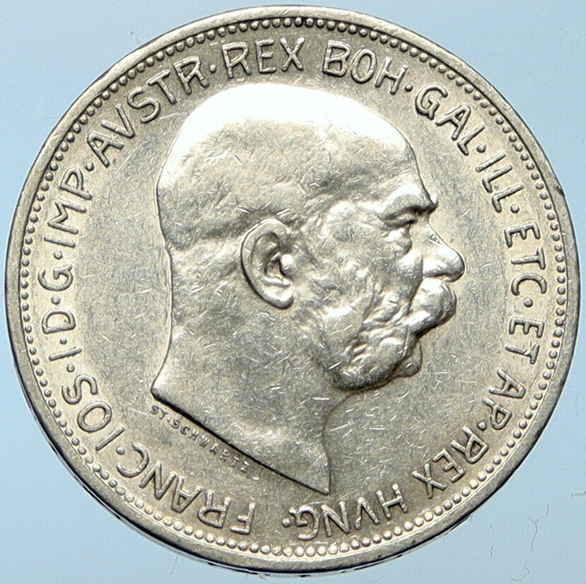 1912 AUSTRIA KING FRANZ JOSEPH I Eagle Antique OLD Silver 2 Corona Coin i100260