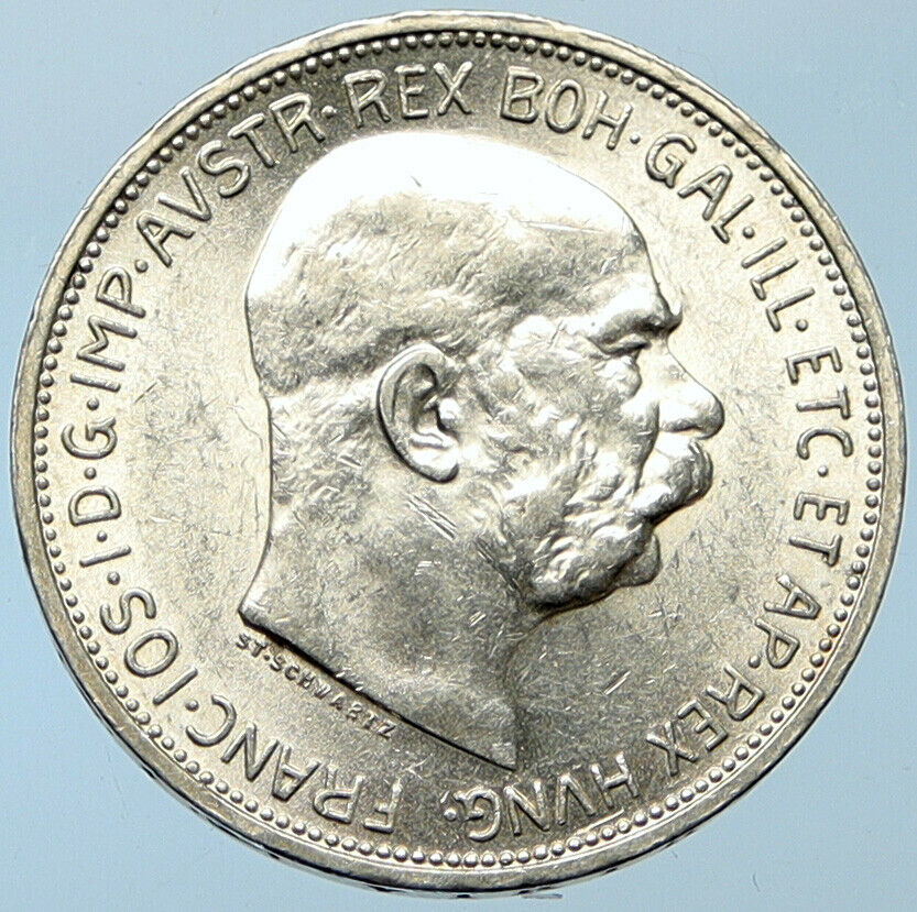 1913 AUSTRIA KING FRANZ JOSEPH I Eagle Antique OLD Silver 2 Corona Coin i100262