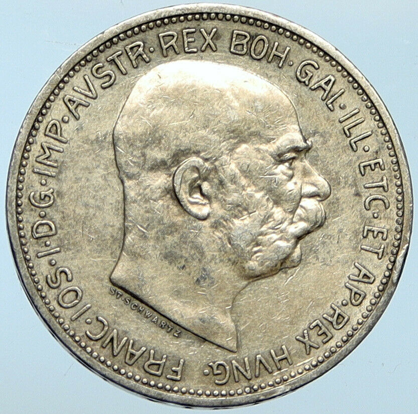 1913 AUSTRIA KING FRANZ JOSEPH I Eagle Antique OLD Silver 2 Corona Coin i100274