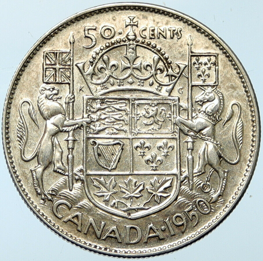 1950 CANADA UK King GEORGE VI Lions Crown Large Old SILVER 50 Cents Coin i100291