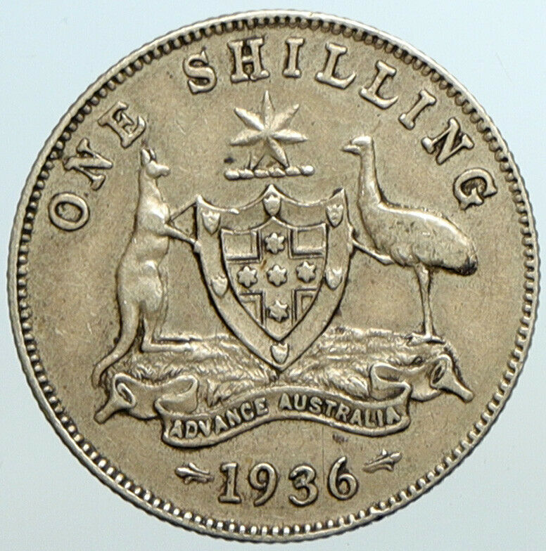 1936 AUSTRALIA King George V KANGAROO Antique OLD Silver Shilling Coin i101577