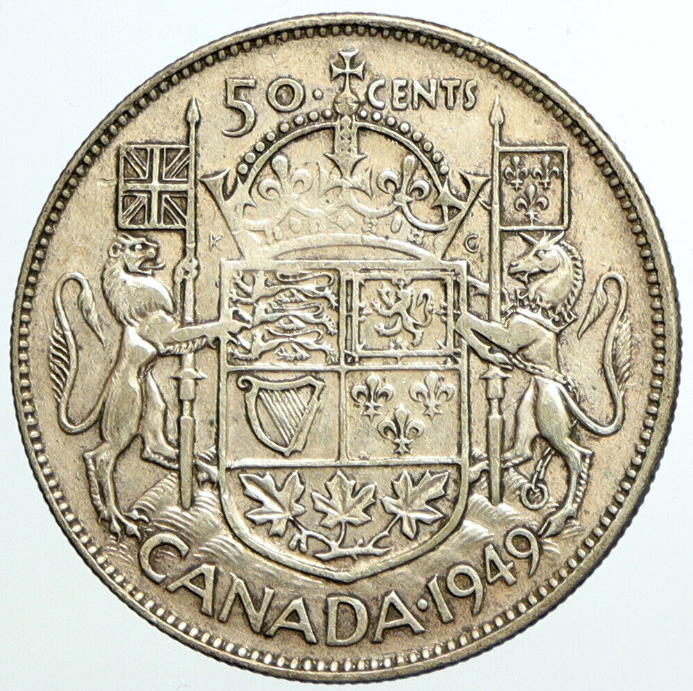 1949 CANADA UK King GEORGE VI Coat-of-Arms Large SILVER 50 Cents Coin i101615