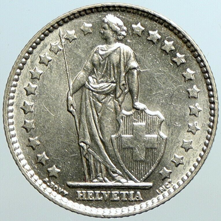 1961 B SWITZERLAND HELVETIA Symbolizes SWISS Nation SILVER 1 Franc Coin i101580