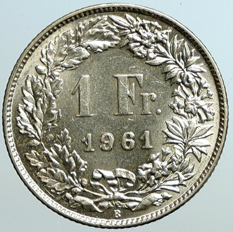 1961 B SWITZERLAND HELVETIA Symbolizes SWISS Nation SILVER 1 Franc Coin i101580