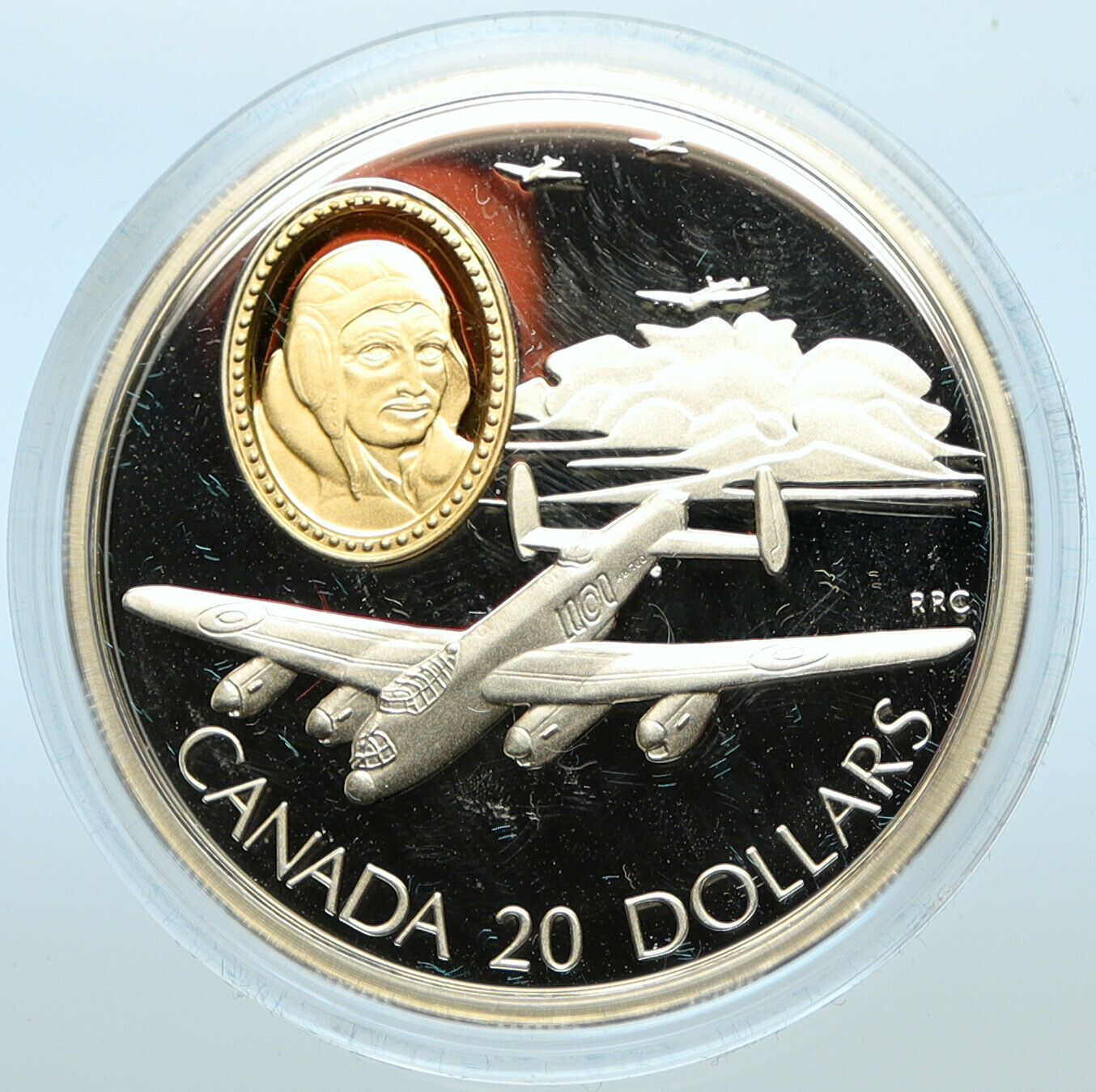 1990 CANADA Queen Elizabeth II LANCASTER FAUQUIER PLANE Silver $20 Coin i100350