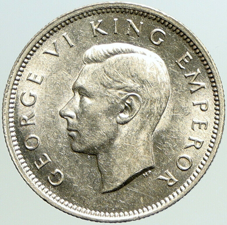 1943 NEW ZEALAND UK GEORGE VI Native Maori Warrior Silver Shilling Coin i101185