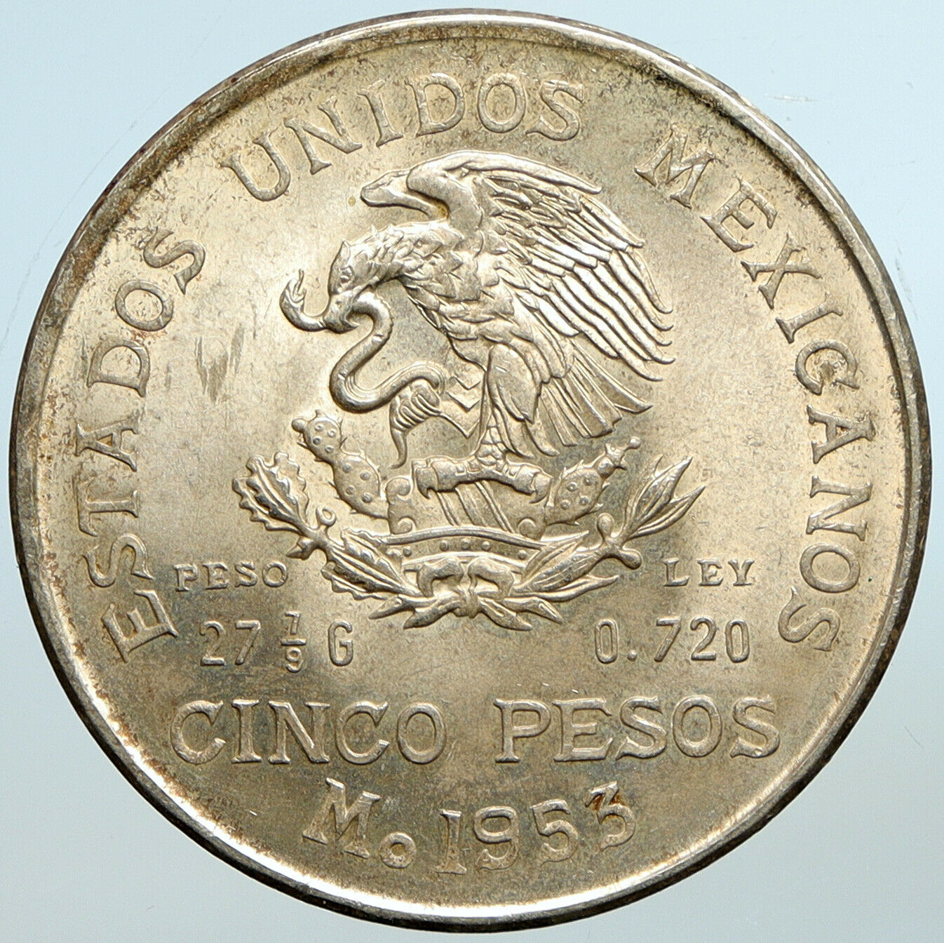 1953 MEXICO Mexican Independence War Hero HIDALGO Big Silver 5 Peso Coin i101355