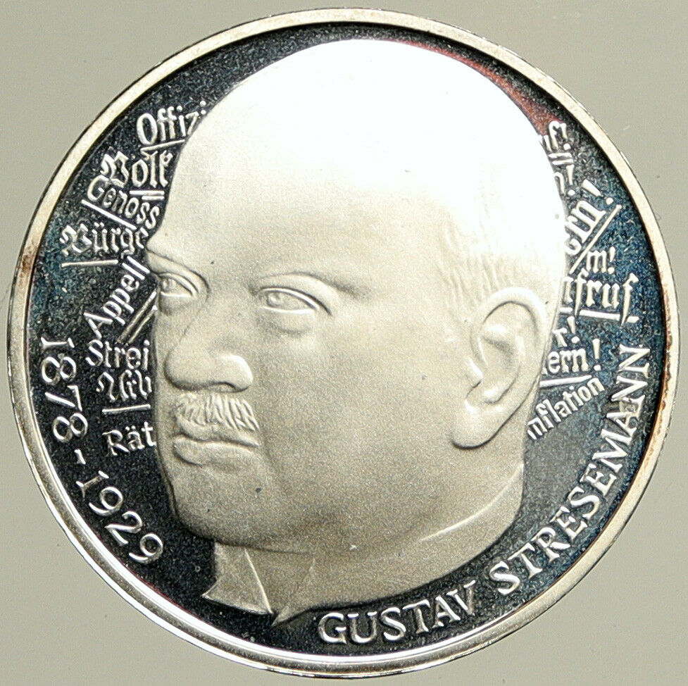 1978 D GERMANY Gustav Stresemann Genuine Proof Silver German 5 Mark Coin i101432