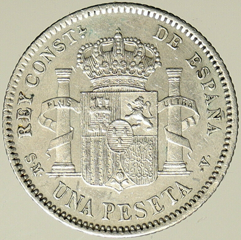 1904 SPAIN Spanish King ALFONSO XIII Antique VINTAGE Silver Peseta Coin i101440