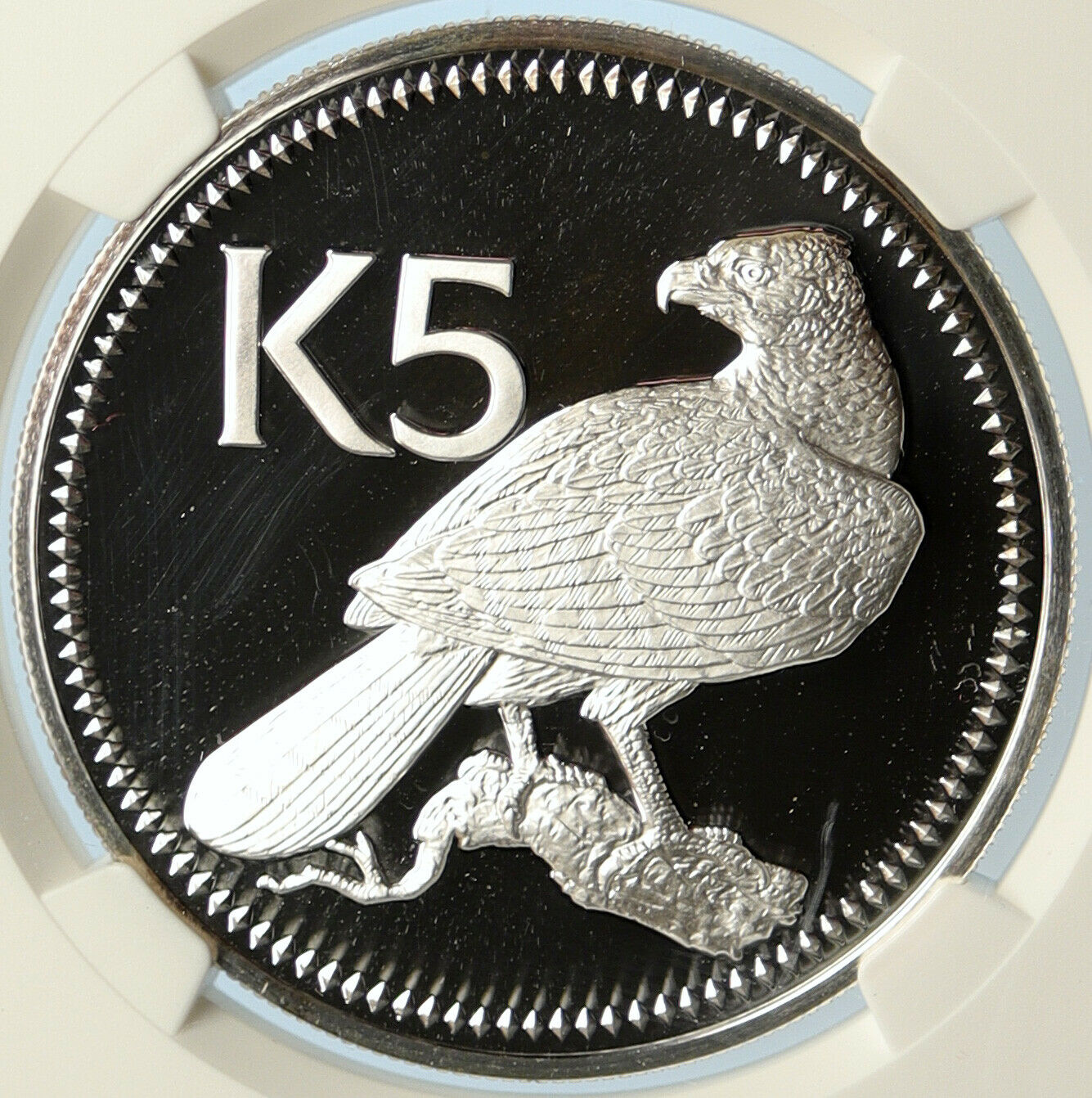 1976 PAPUA NEW GUINEA w PAPUAN Harpy EAGLE Proof Silver 5 Kina Coin NGC i101499