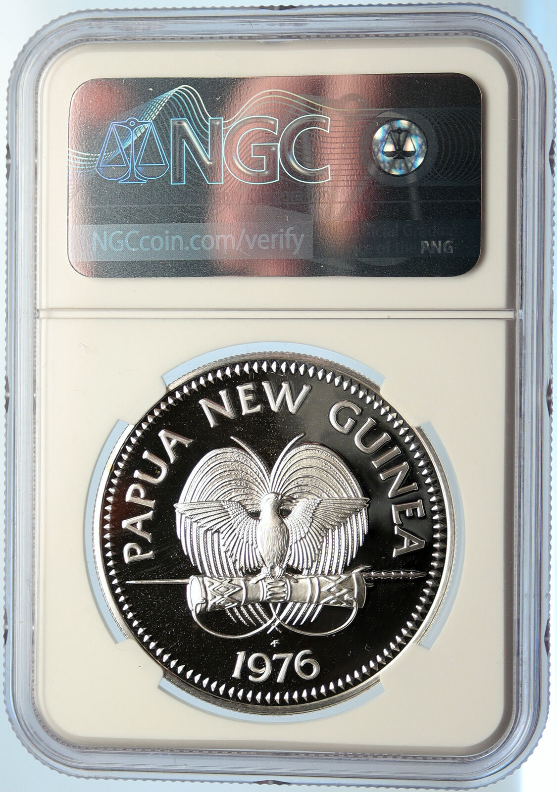 1976 PAPUA NEW GUINEA w PAPUAN Harpy EAGLE Proof Silver 5 Kina Coin NGC i101499