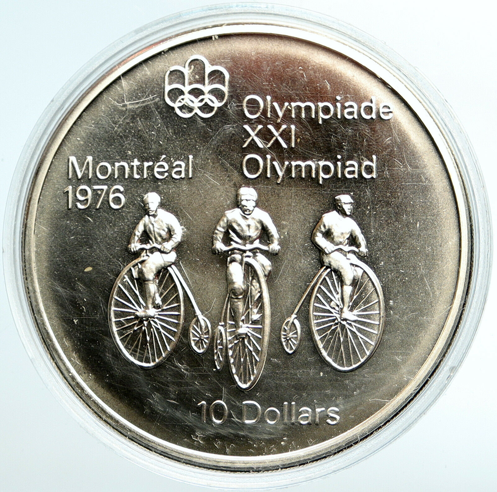 1974 CANADA UK Elizabeth II Olympics Montreal Cycle BU Silver 10 Coin i101503