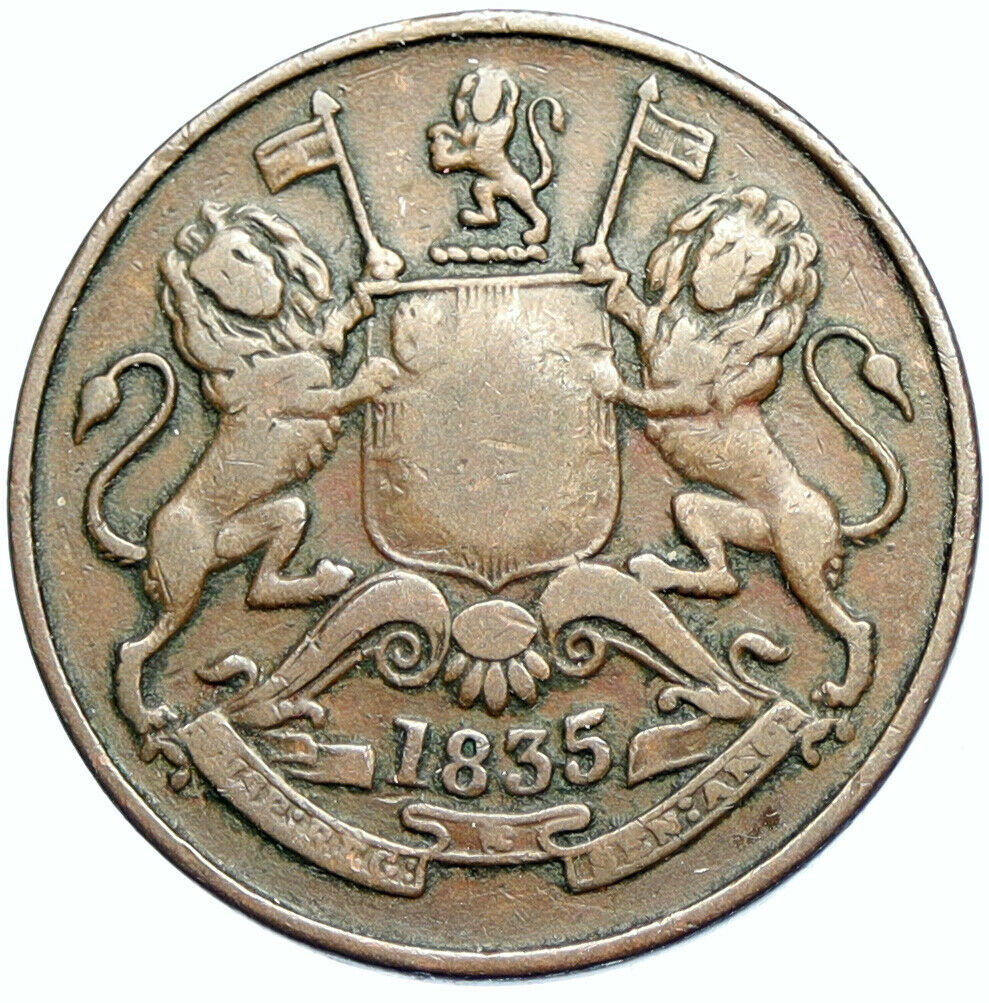 1835 BRITISH INDIA UK COLONY East India Co Antique Genuine 1/2 Anna Coin i101664