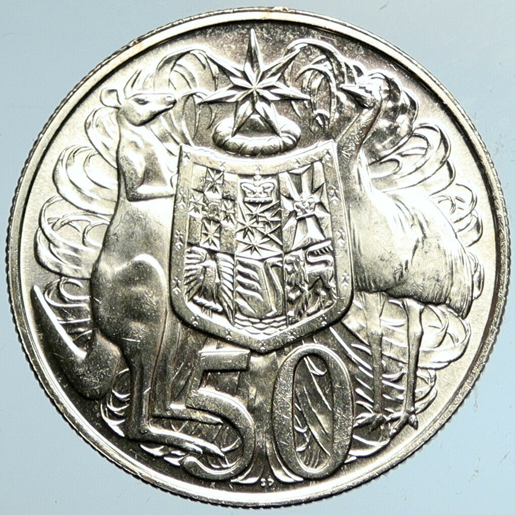 1966 AUSTRALIA UK Queen Elizabeth II with Kangaroos Silver 50 Cents Coin i101549