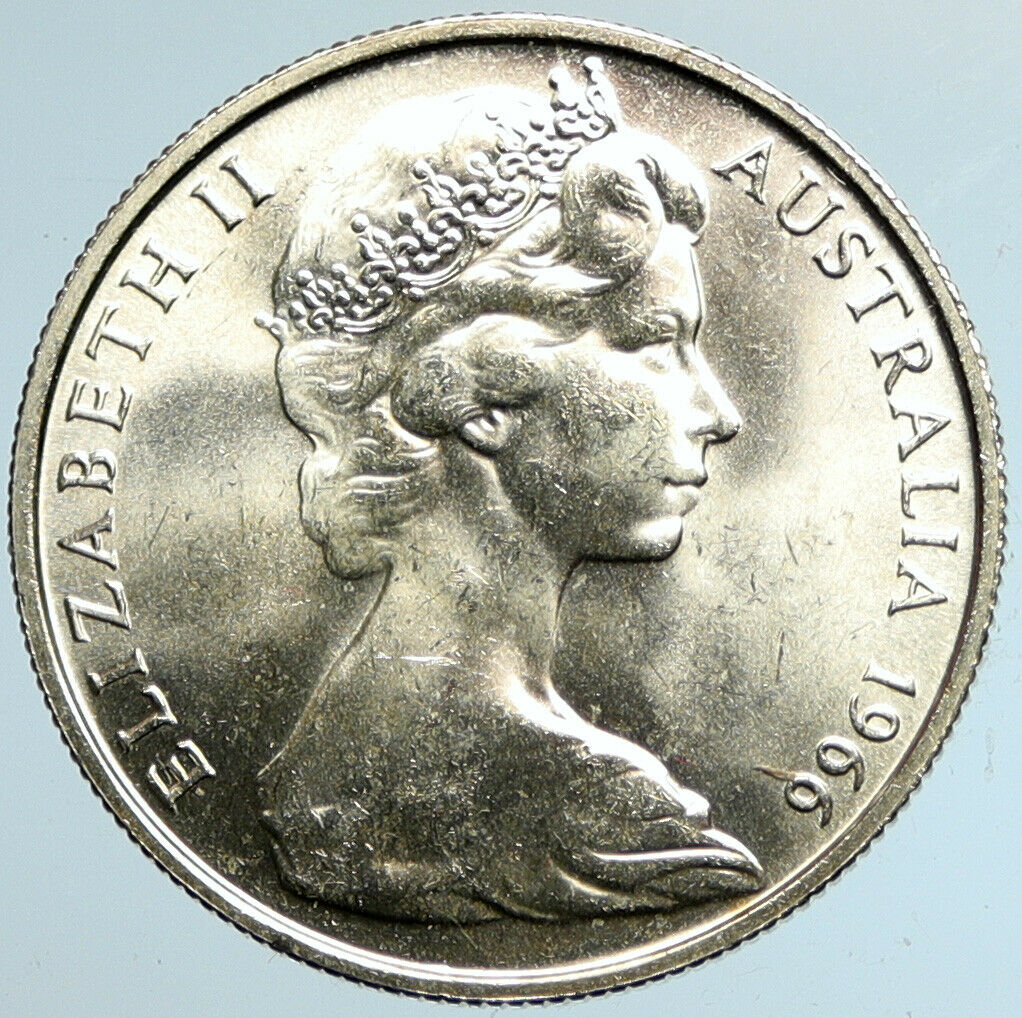 1966 AUSTRALIA UK Queen Elizabeth II with Kangaroos Silver 50 Cents Coin i101549