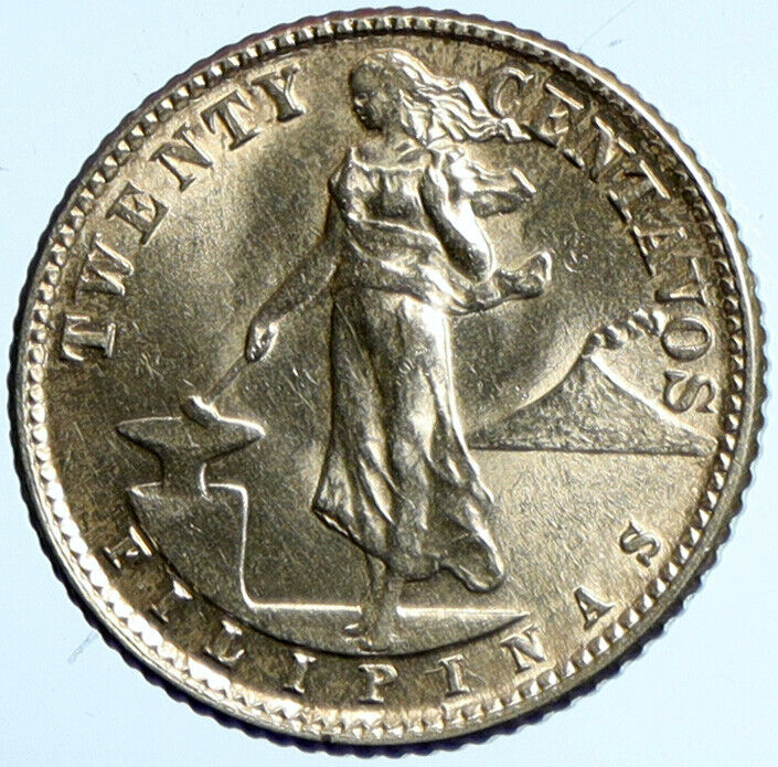 1944 D PHILIPPINES Under US Administration Eagle Silver 20 Centavos Coin i101726