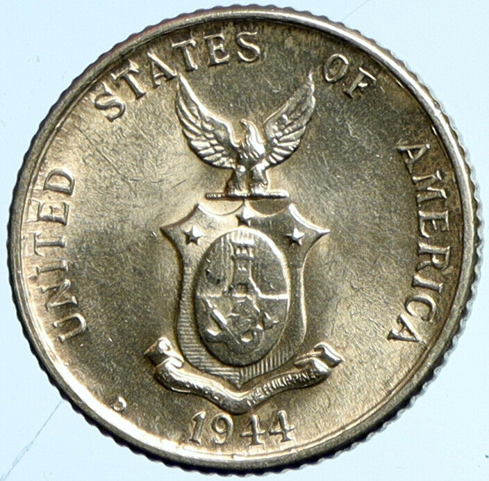 1944 D PHILIPPINES Under US Administration Eagle Silver 20 Centavos Coin i101726