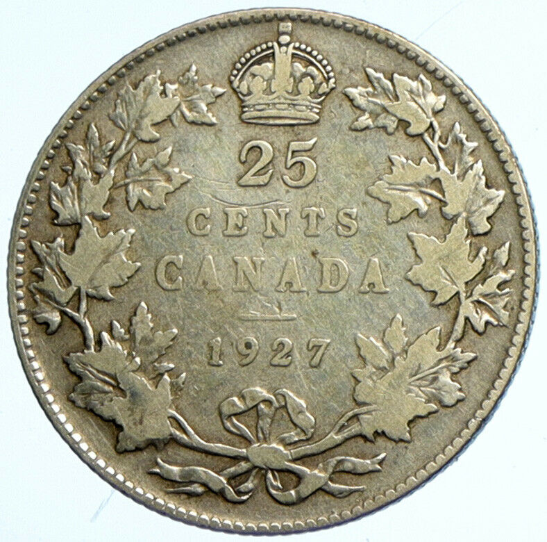 1927 CANADA UK King George V VINTAGE Antique RARE SILVER 25 CENTS Coin i101732