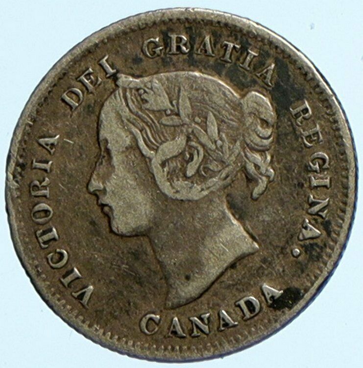 1899 CANADA UK Queen VICTORIA Vintage Antique OLD Silver 5 Cents Coin i101692