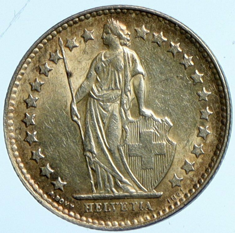 1951 SWITZERLAND HELVETIA Symbolizes SWISS Nation SILVER 1/2 Francs Coin i101696