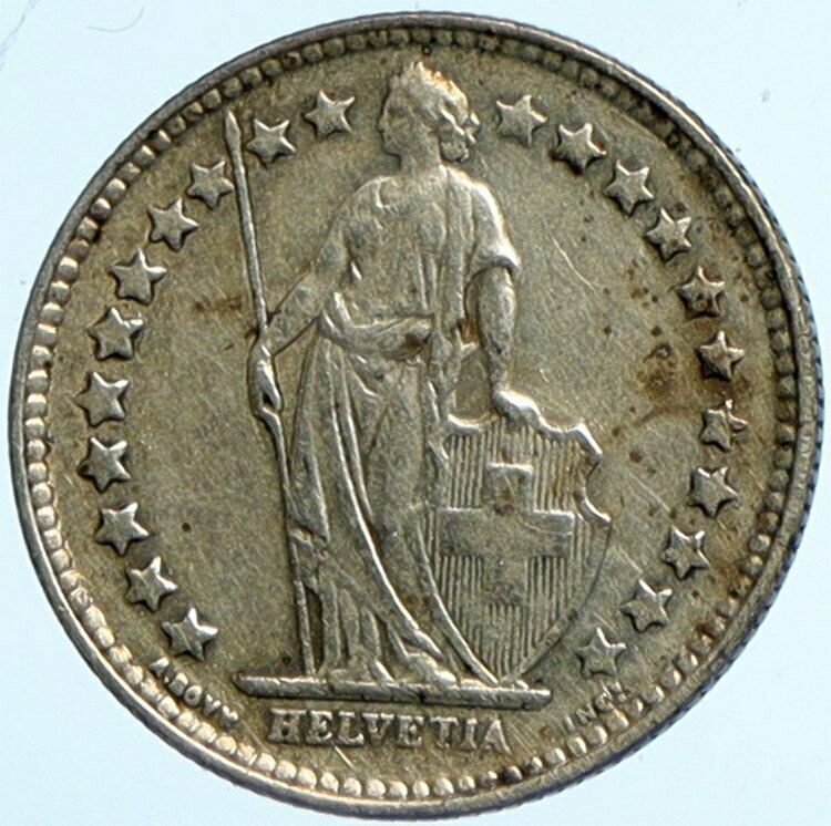 1921 SWITZERLAND HELVETIA Symbolizes SWISS Nation SILVER 1/2 Francs Coin i101698