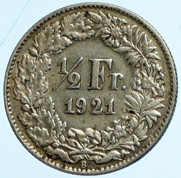 1921 SWITZERLAND HELVETIA Symbolizes SWISS Nation SILVER 1/2 Francs Coin i101698