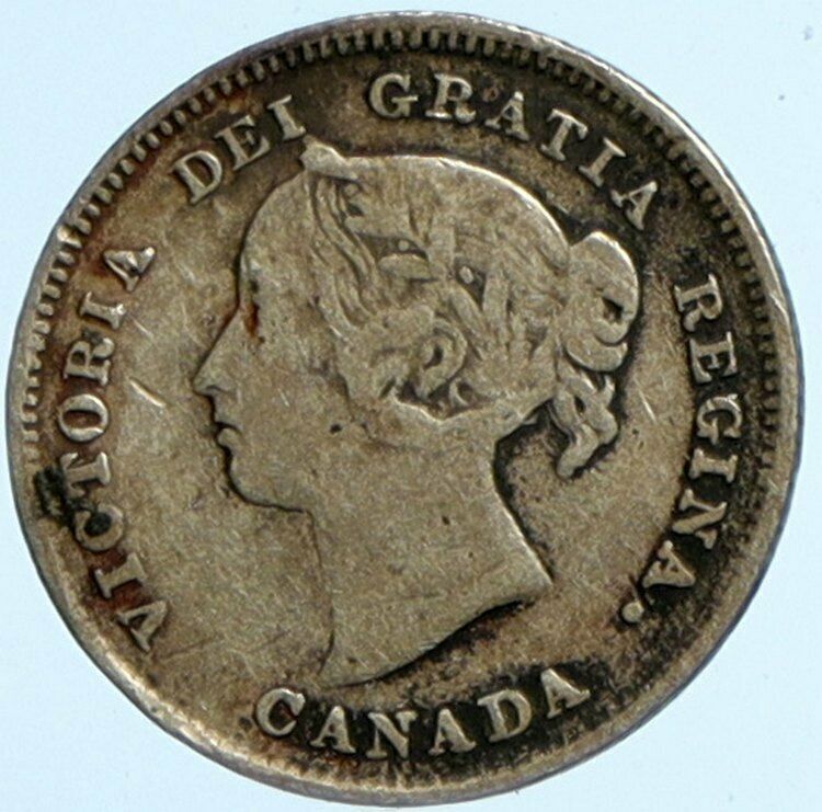 1888 CANADA UK Queen VICTORIA Vintage Antique OLD Silver 5 Cents Coin i101691