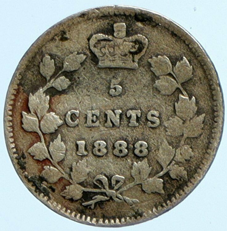 1888 CANADA UK Queen VICTORIA Vintage Antique OLD Silver 5 Cents Coin i101691