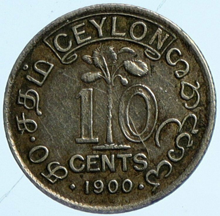 1900 CEYLON now SRI LANKA UK King GEORGE V Antique OLD Silver 10 Cents i101728