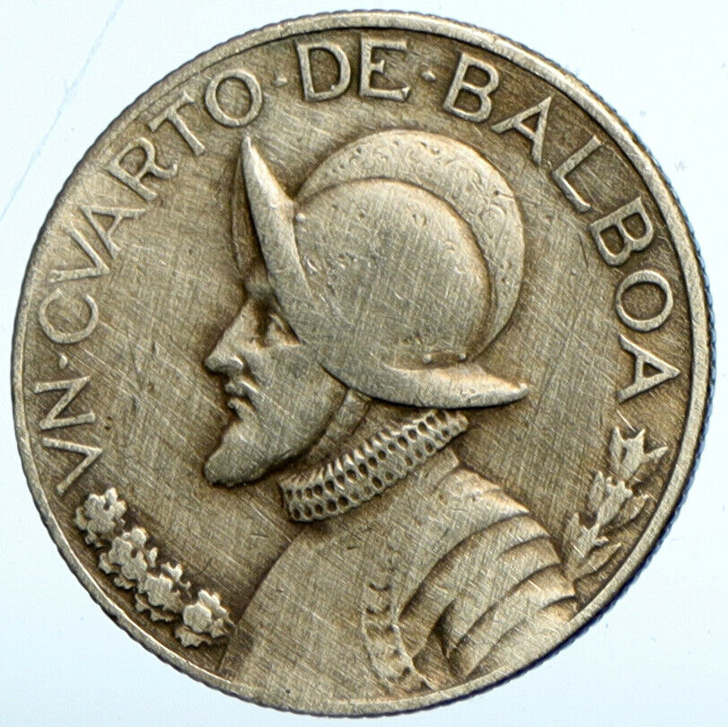 1930 PANAMA Antique VINTAGE Spanish CONQUISTADOR Silver 1/4 Balboa Coin i101703