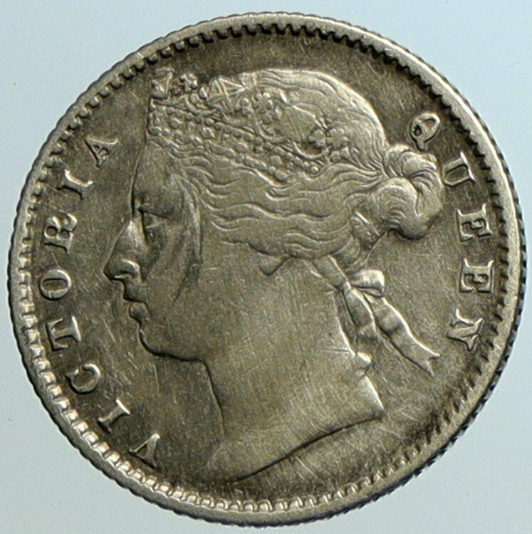 1884 STRAITS SETTLEMENTS UK Queen Victoria VINTAGE Antique 10 CENT Coin i101533